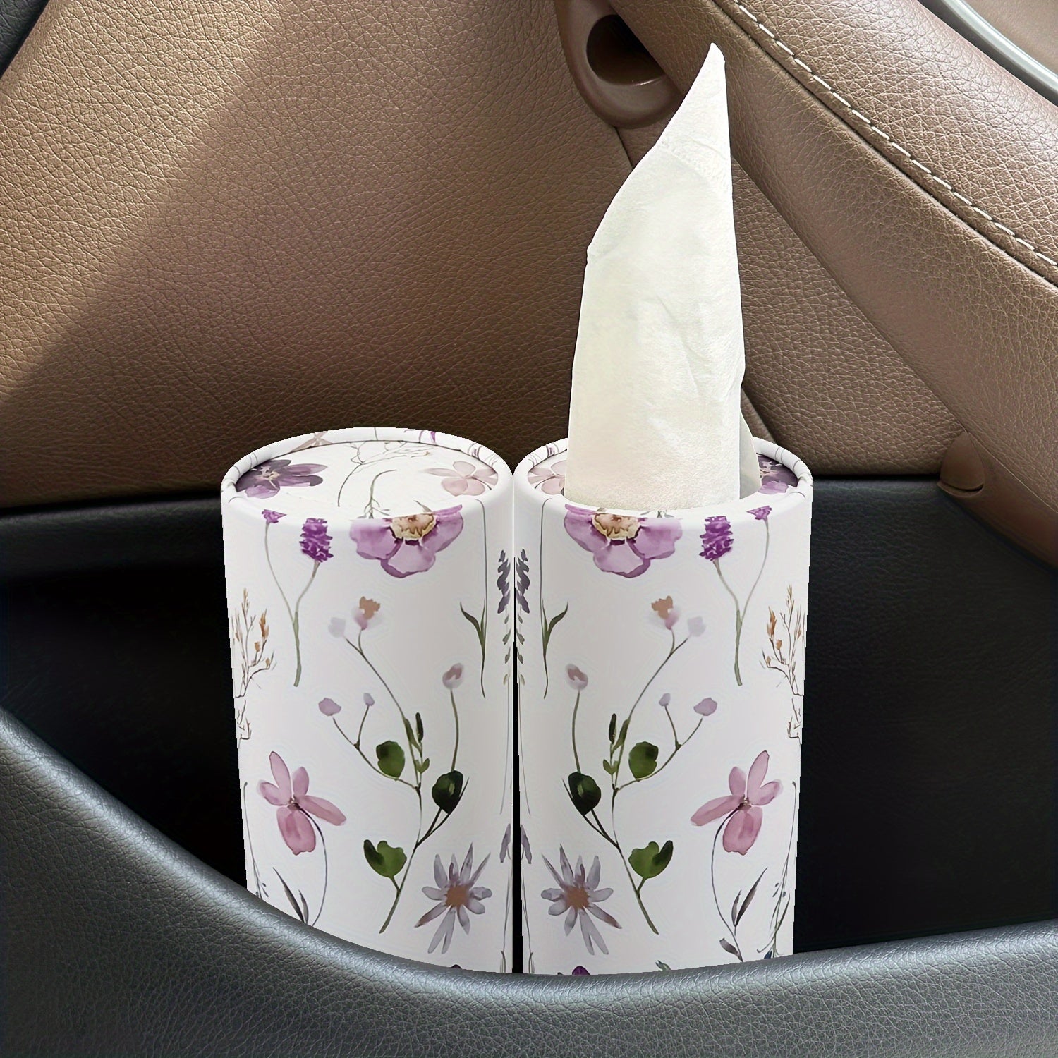 Car Floral Pattern Tissue Holder with Tissue Box for Travel, Home Use