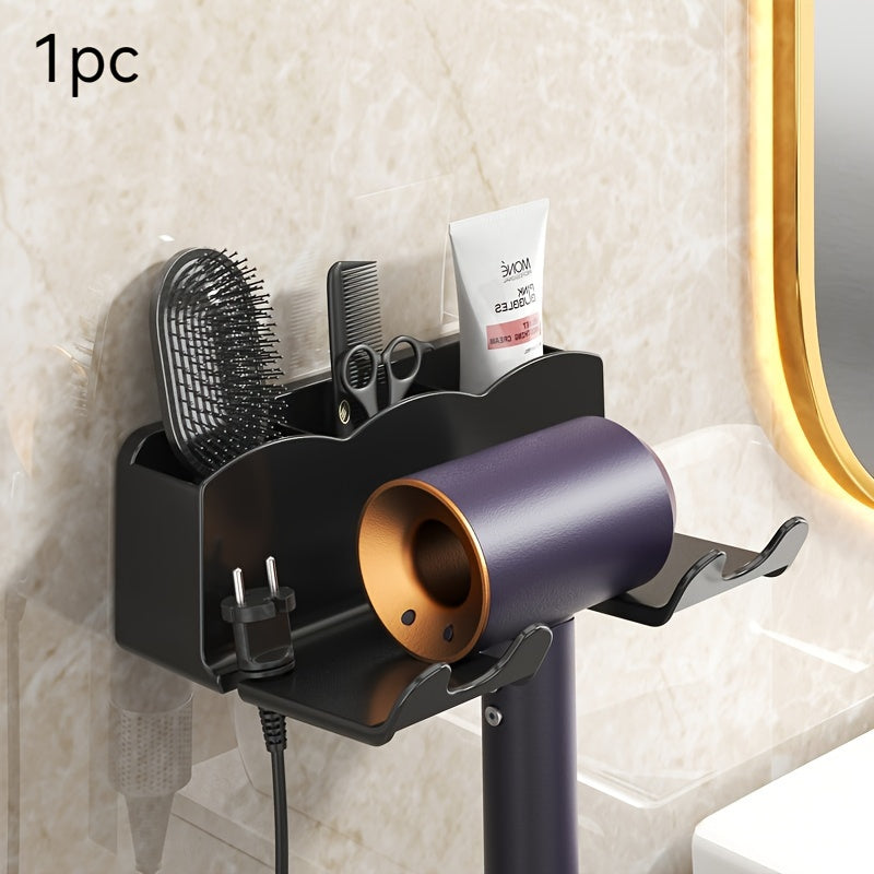Wall-Mounted Hair Dryer Holder No-Drill Space-Saving Bathroom Storage