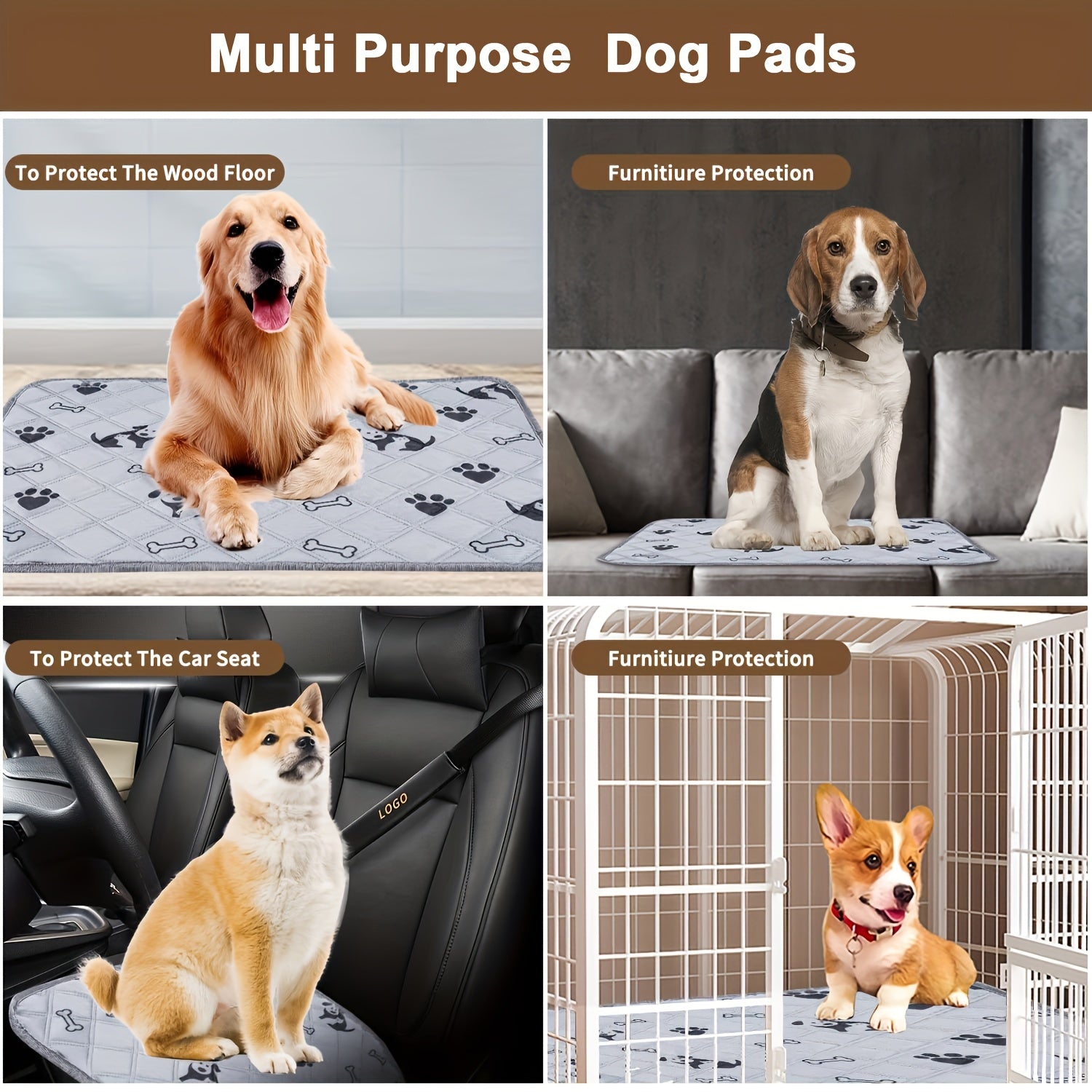 Washable Cartoon Print Dog Pee Pad Leak-Proof Absorbent Training Mat for Puppies and Cats