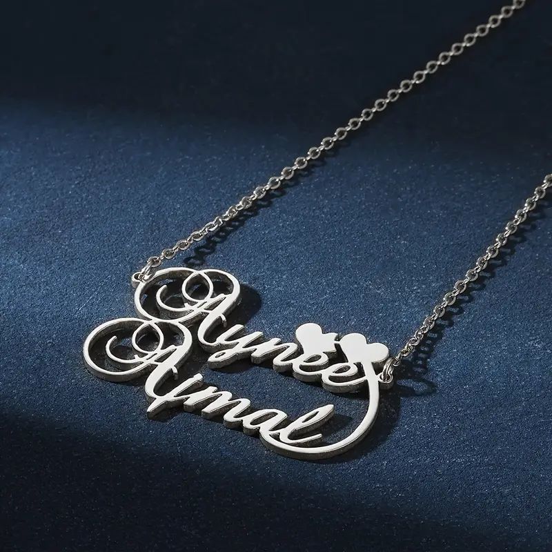 Stainless Steel Couple's Love Jewelry Double Name Pendant Necklace for Women