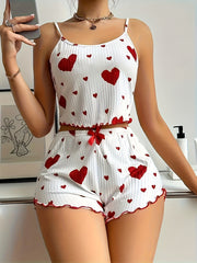 Women's Love Print Loungewear Set with Shorts and Pajama Top