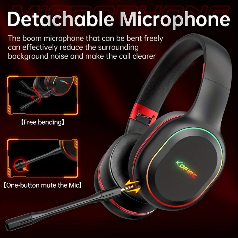 Wireless Gaming Headset 2.4GHz with 30H Playtime, Detachable Mic, 3D Stereo Sound