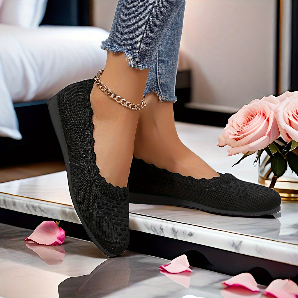 Zapatos planos sin cordones para mujer, transpirables, de tela trenzada, para todas las estaciones, negro