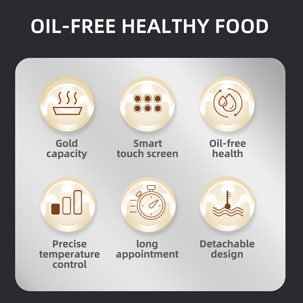 Yevropa standarti 220V havo fritüri, 1200W quvvat bilan, kartosh chiplari va boshqalar uchun ideal, ko‘p funksiyali, to‘liq avtomatik, 6ml/oz sig‘imi, konvertatsiya plitasiga ehtiyoj yo‘q.