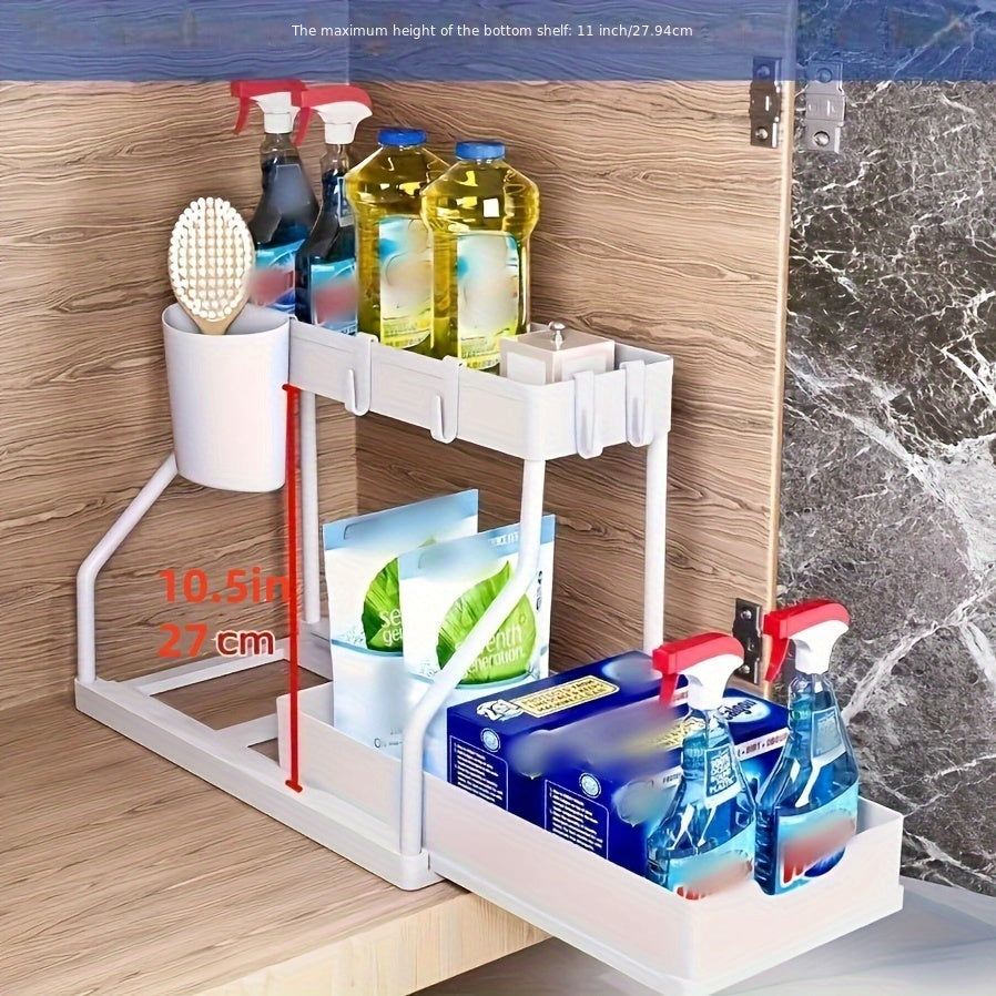 Kichik va hammom uchun 2-qavatli qora slaydli ostki idishlar uchun saqlash racki