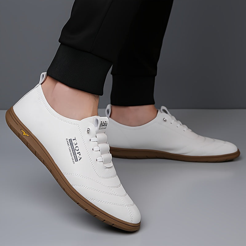 Men's Casual Sneakers Low Top Solid Color Microfiber Synthetic Leather Rubber Sole