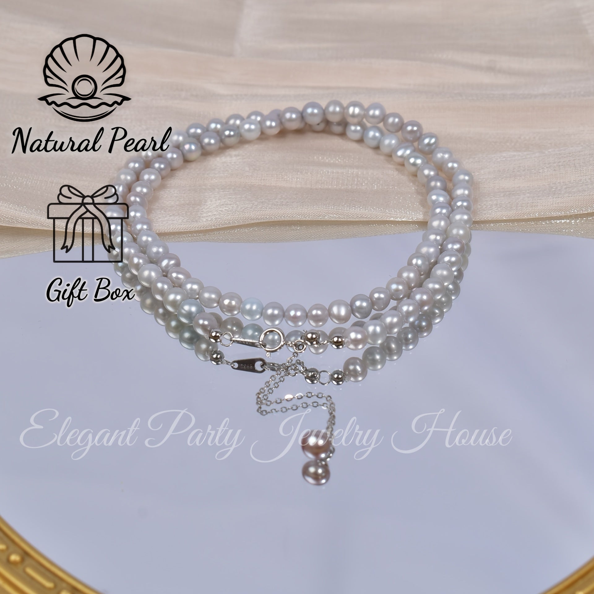 Gray Freshwater Pearl Necklace with Sterling Silver Clasp for Women
