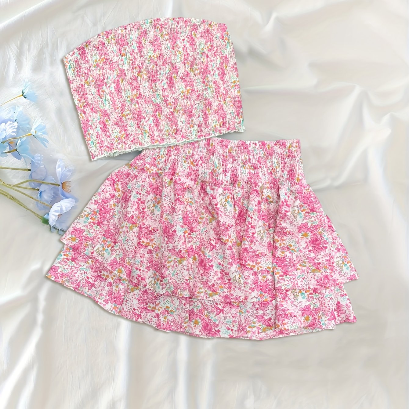 Women's Off-Shoulder Geometric Print Two-Piece Outfit Polyester Spandex Shirred