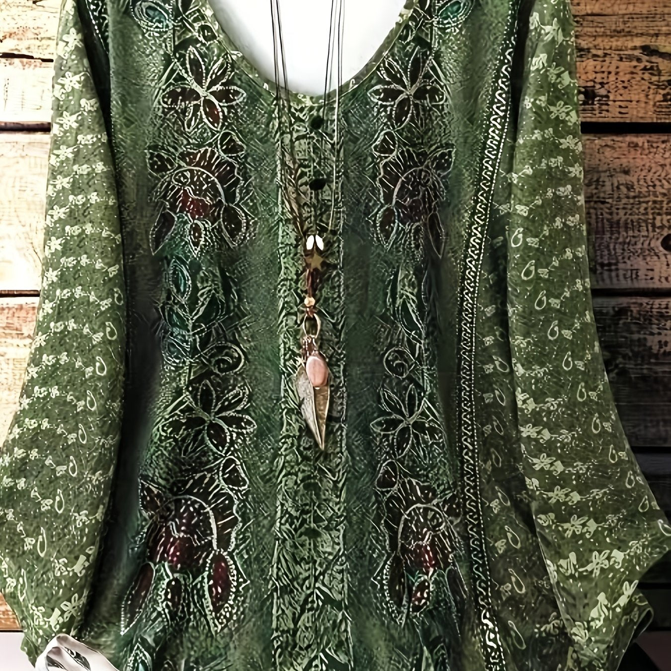 Women's Boho Chic V-Neck Tunic Top Long Sleeve Floral Print Plus Size