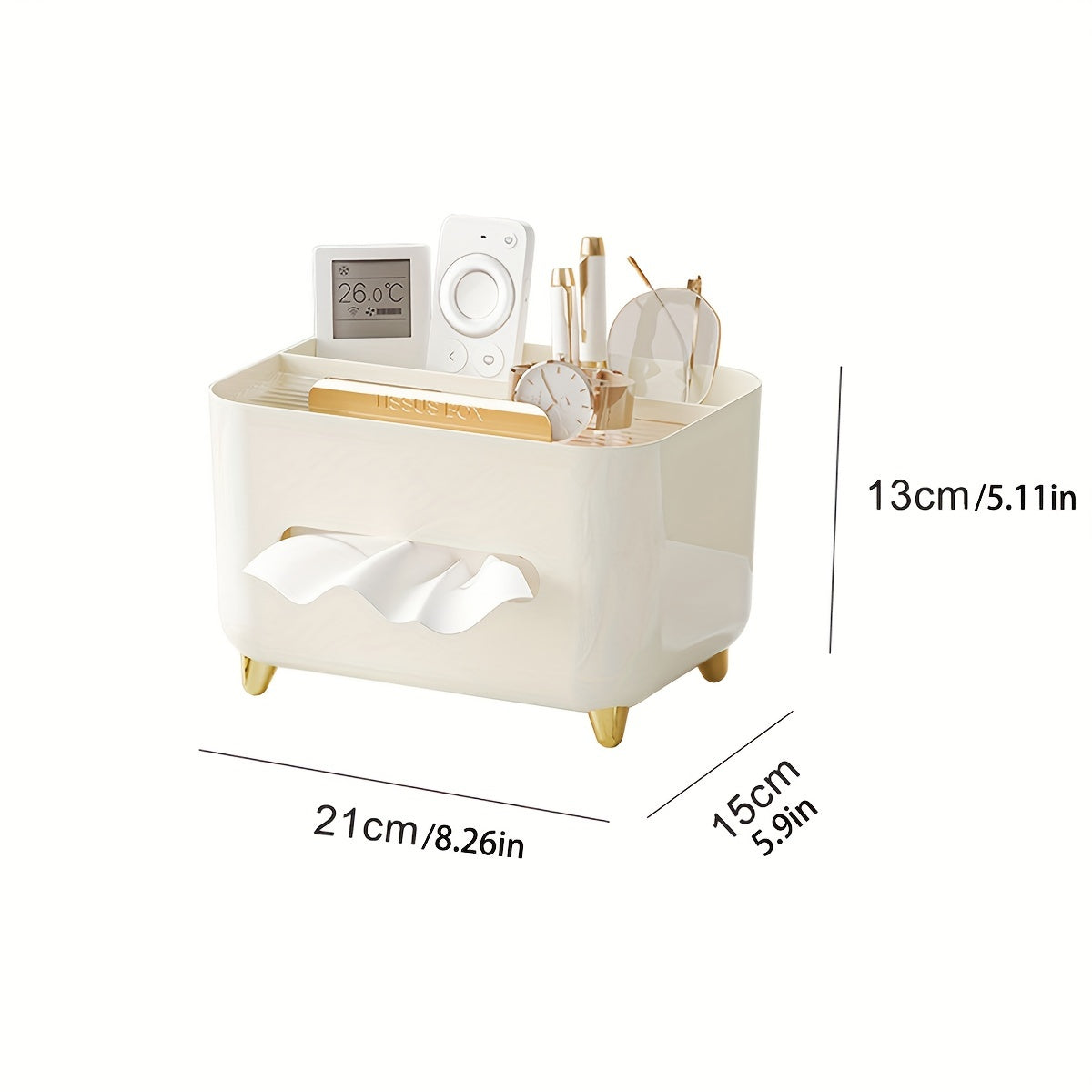 Multifunctional Desktop Organizer with Tissue Box and Remote Storage Plastic