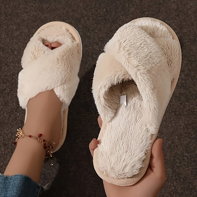 Women’s Plush Indoor Outdoor Slippers Non-Slip Warm House Shoes Black Red Pink Green Beige