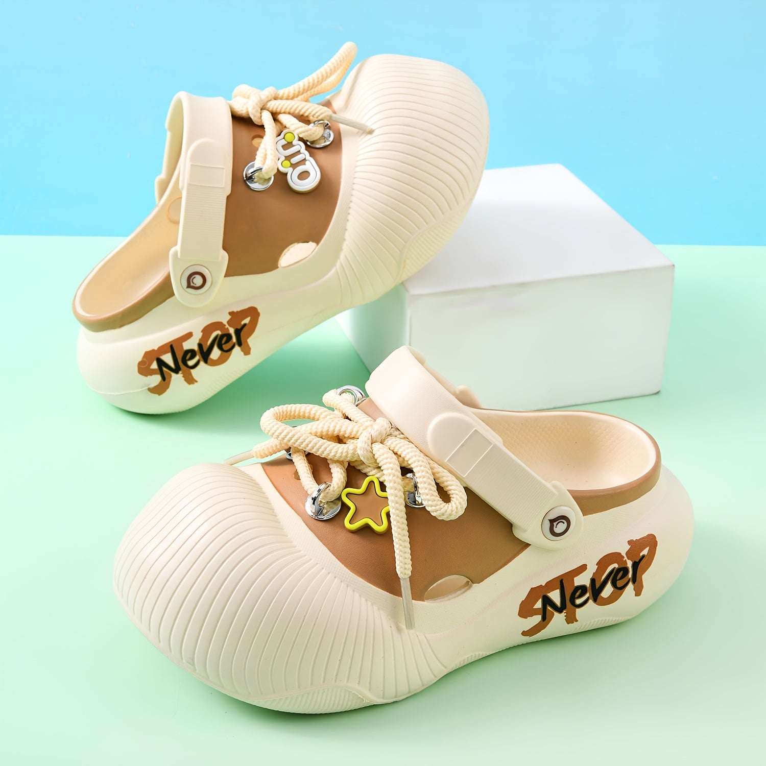 Women's EVA Summer Shoes with Thick Sole, Star Decor, Casual Beach Footwear