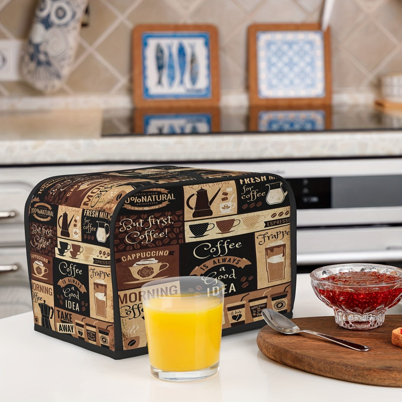 Waterproof Dust Cover for Bread Machines and Small Appliances with Coffee-Themed Design