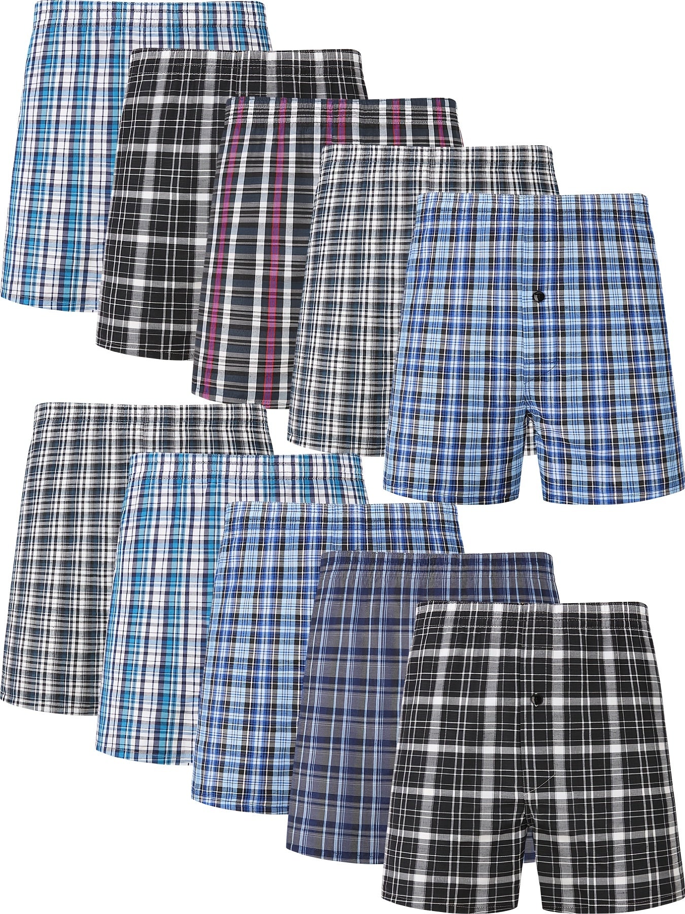 Men's Boxer Shorts 10 Pack Cotton Blend Elastic Waistband Casual Stripe Pattern