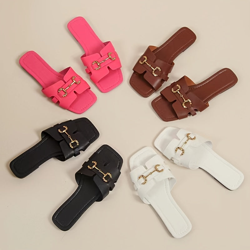 Women's Flat Slides Fashion Solid Color Open Toe Casual Summer Shoes