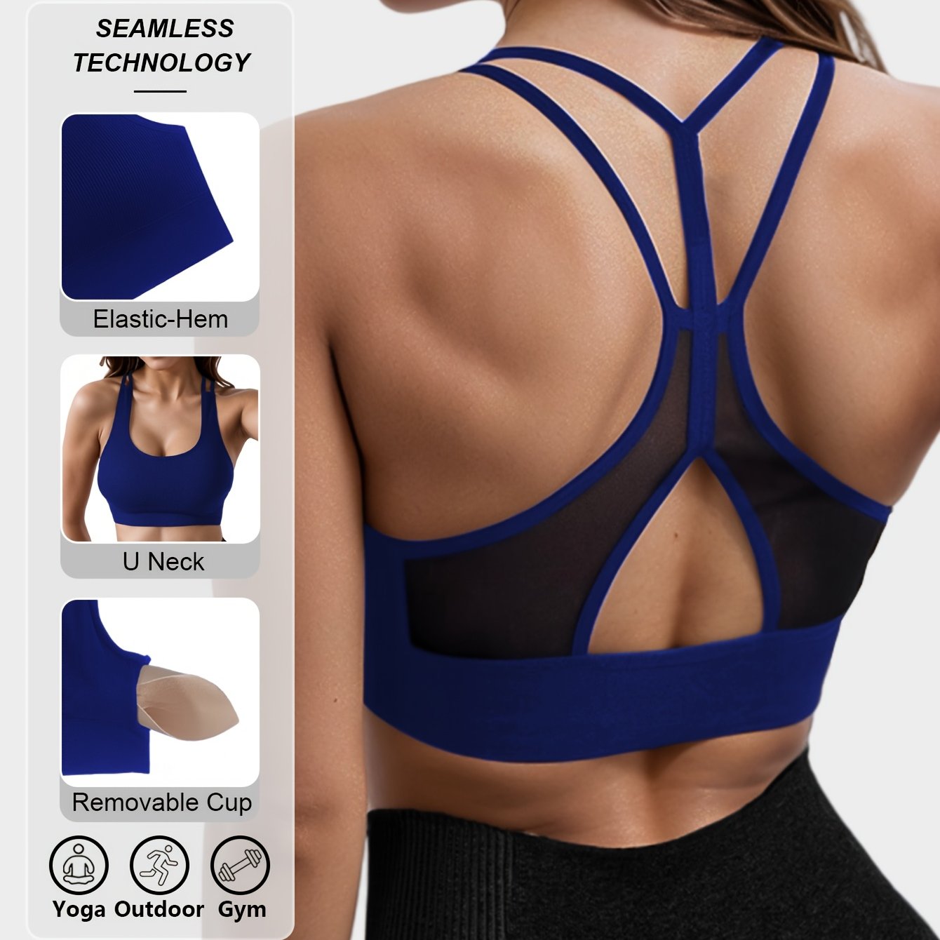 High-Elastic Sports Bra Seamless Yoga Tank Top Breathable Mesh Double Shoulder