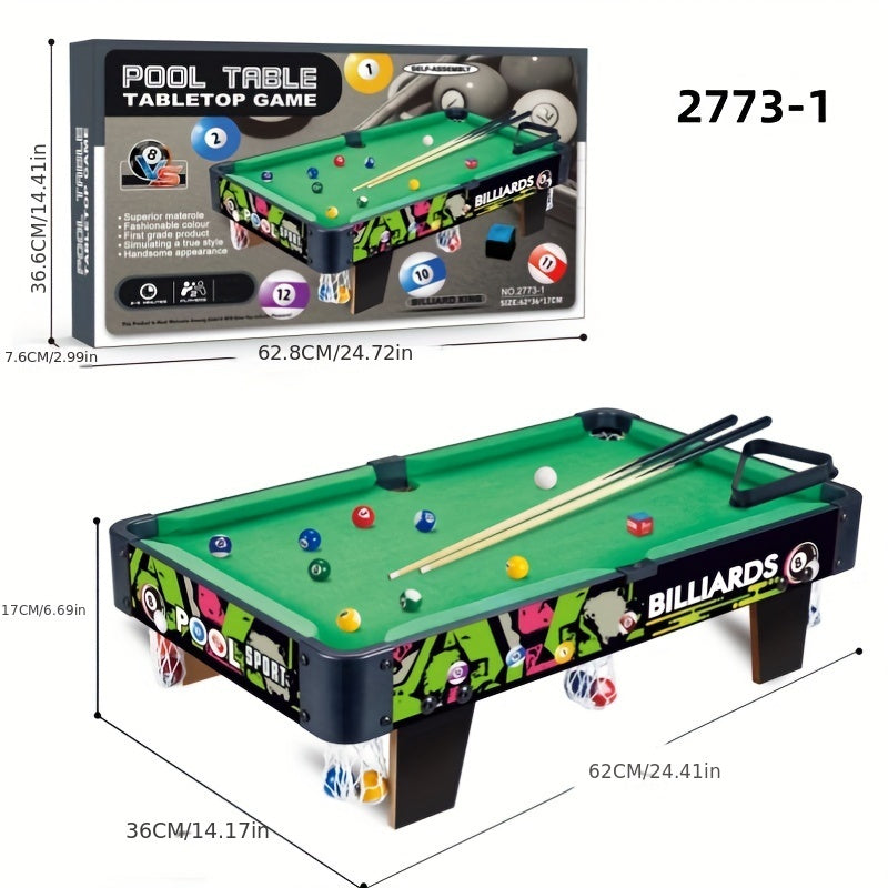 Self-Assembled Wooden Pool Table Set with Cues and 15 Balls for Indoor Play Multiple Sizes