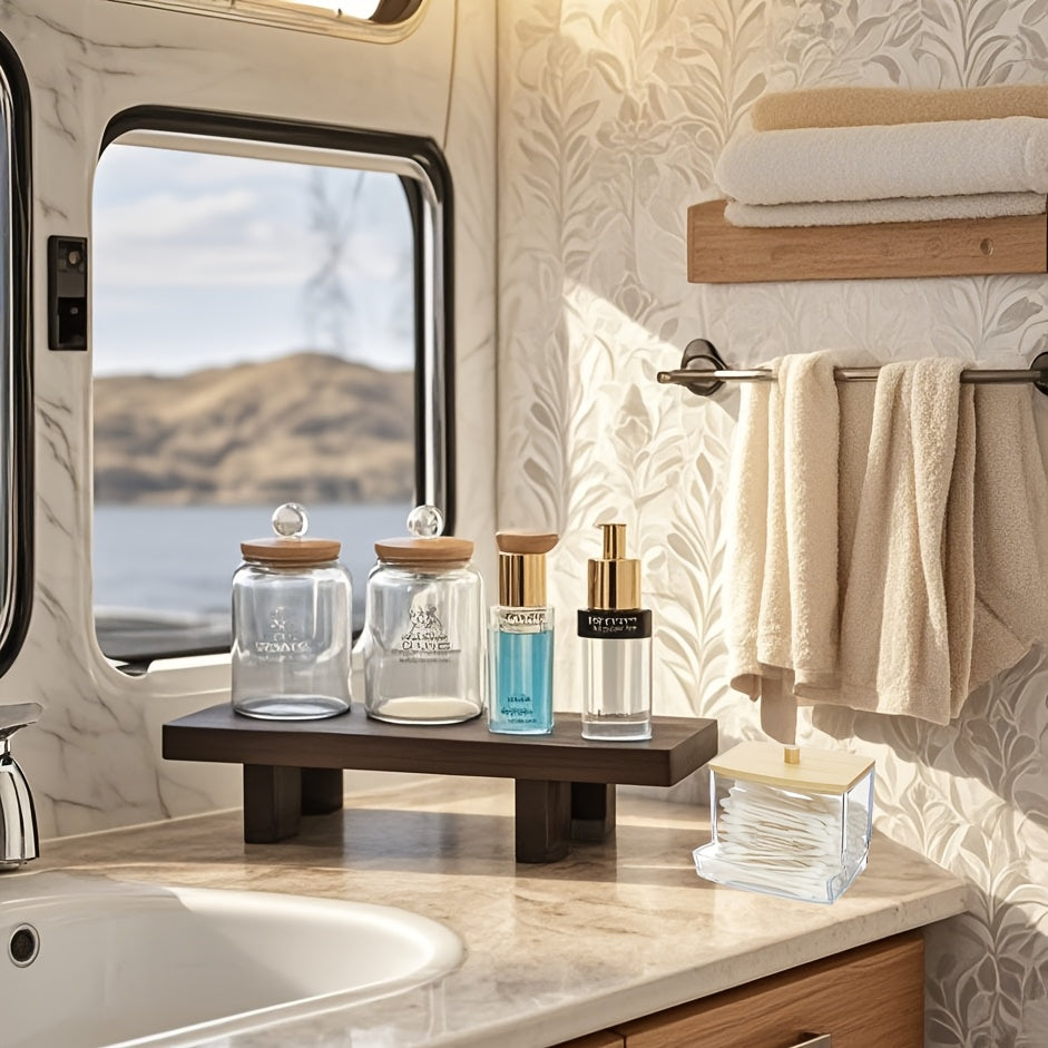 2-Pack Swab Holder with Wooden Cover for Bathroom Kitchen Storage