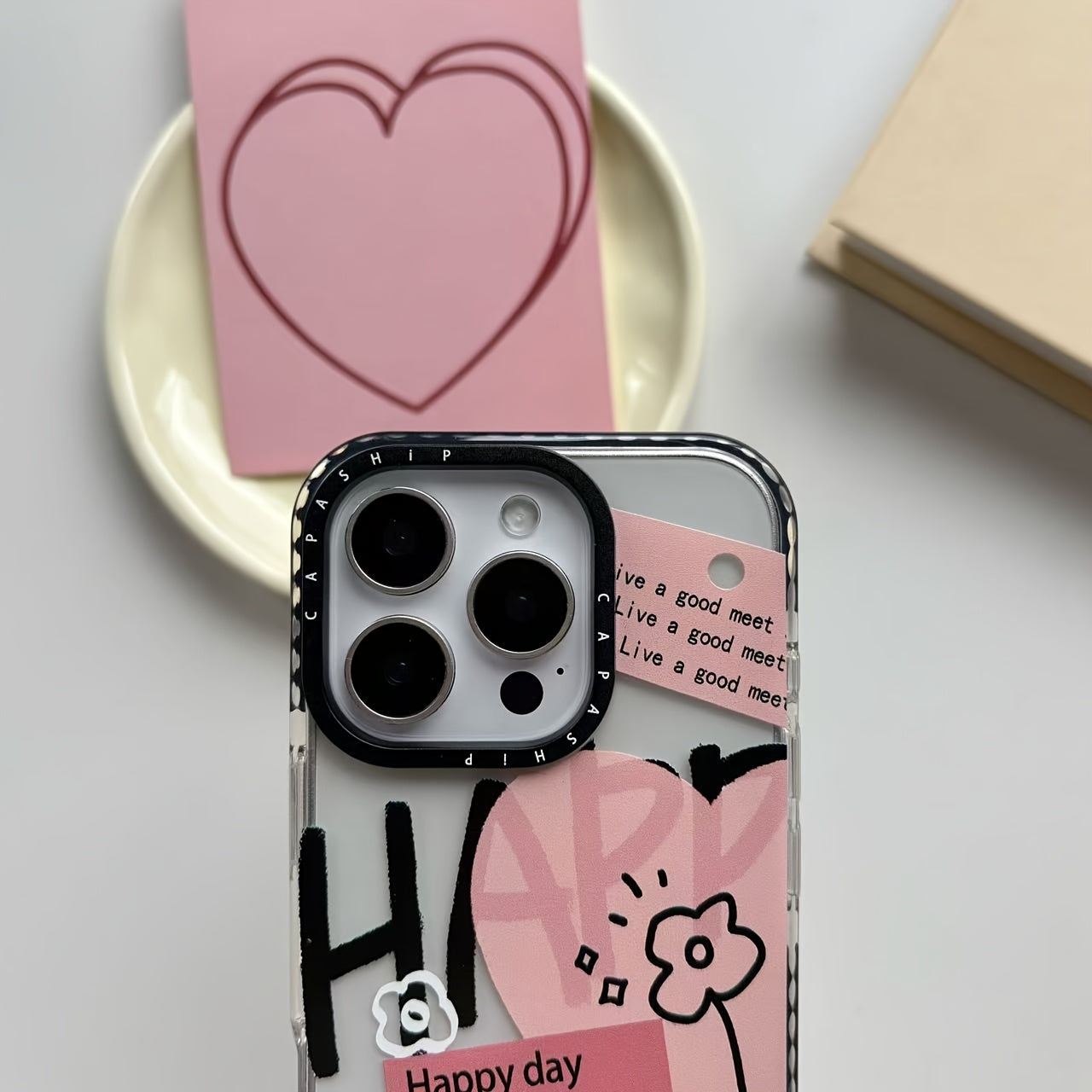 Heart-Shaped Letter Line Flower Doodle Cartoon Soft Phone Case for iPhone 11-16 Pro Max