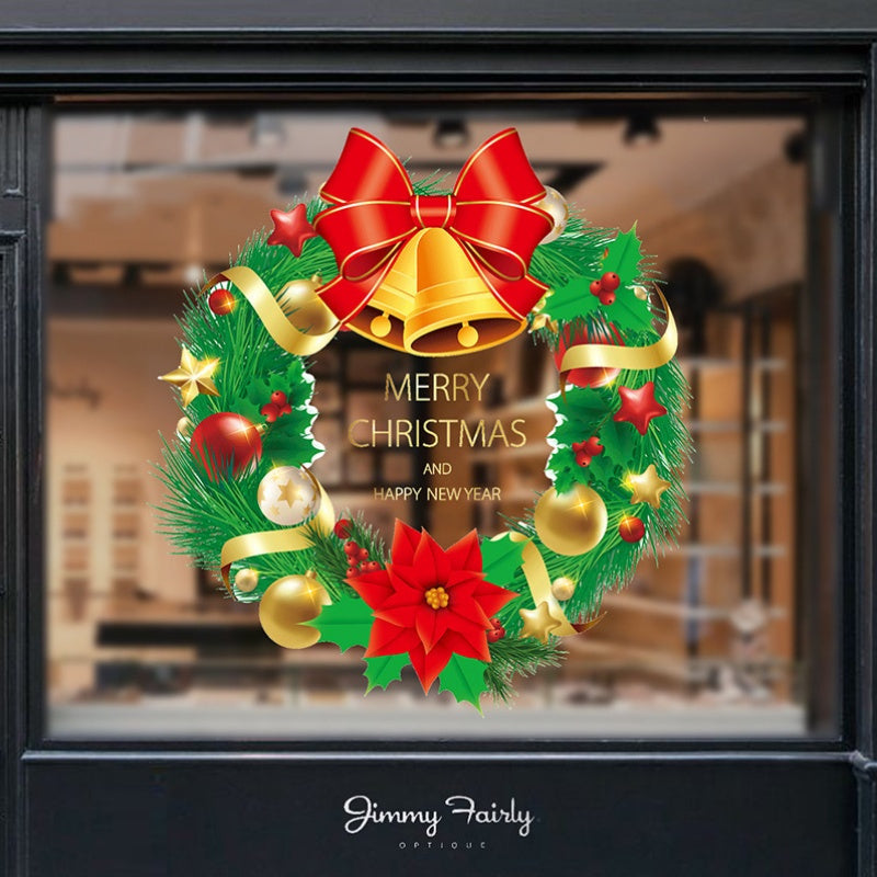 Festive Static Cling Christmas Wreath Decals for Windows PVC Holiday Stickers