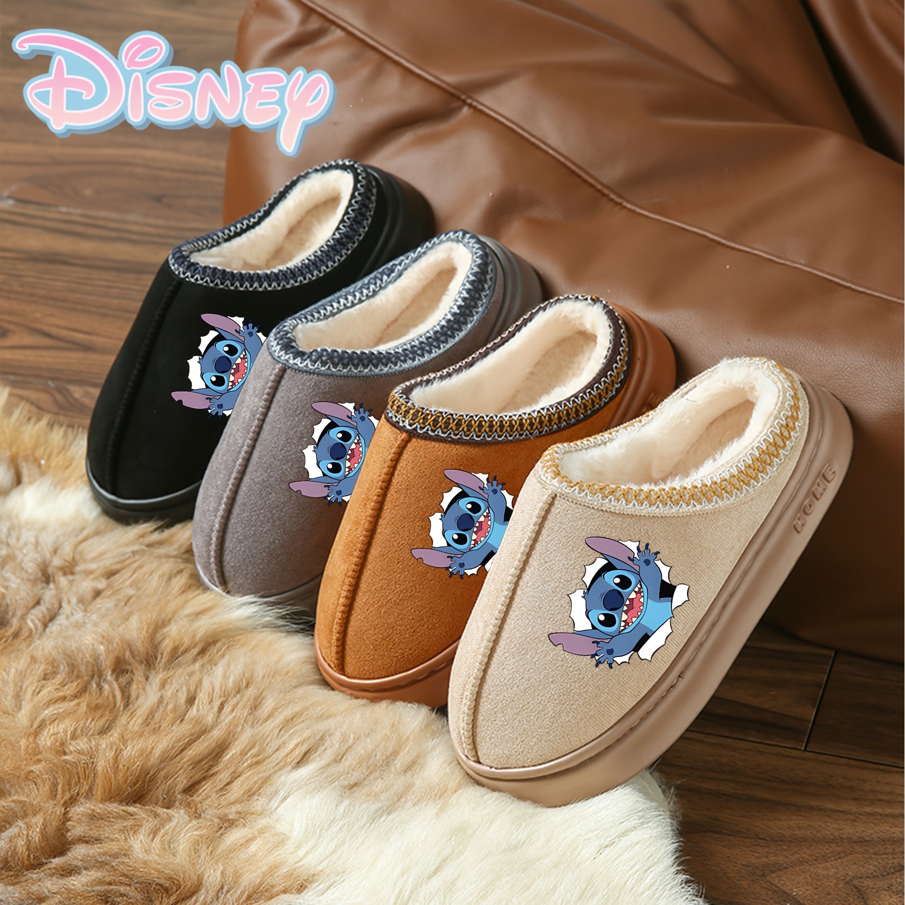 Adult Plush Slip-On Slippers with Faux Fur, Anti-Slip Sole, Brown Beige