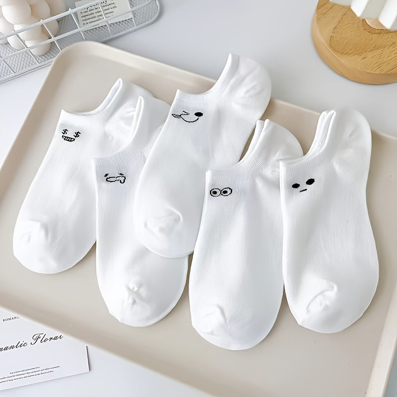 Women’s Solid Color Low Cut Invisible Socks 5 Pairs Breathable Knit