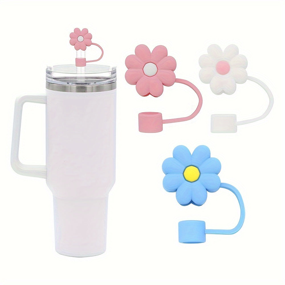 Reusable Silicone Straw Covers for Cups, Fruit and Sunflower Design, Dustproof