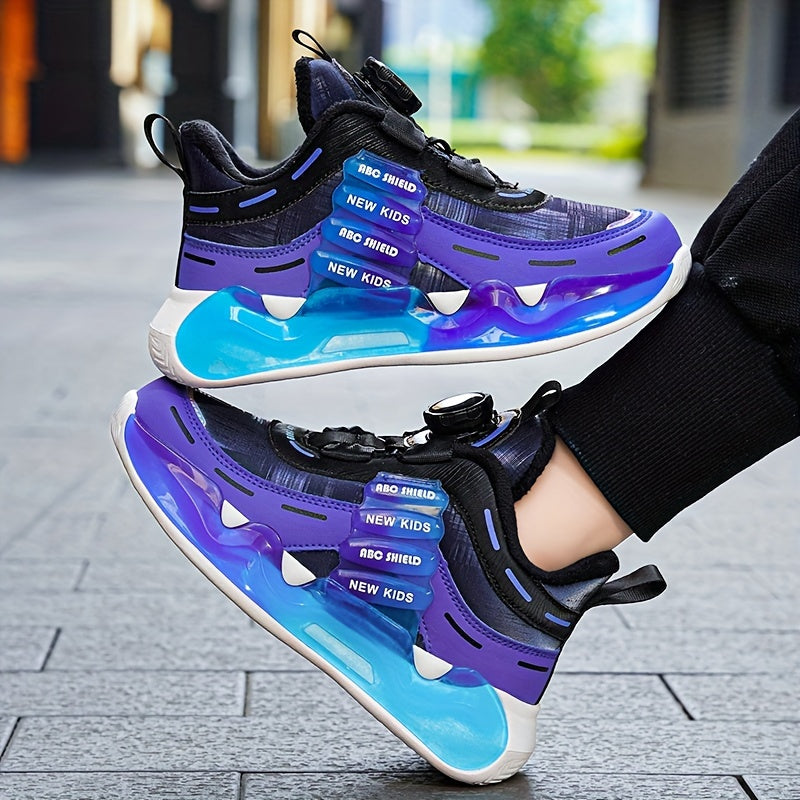 Boys High Top Basketball Shoes Non-Slip Shock Absorbing Outdoor Sneakers