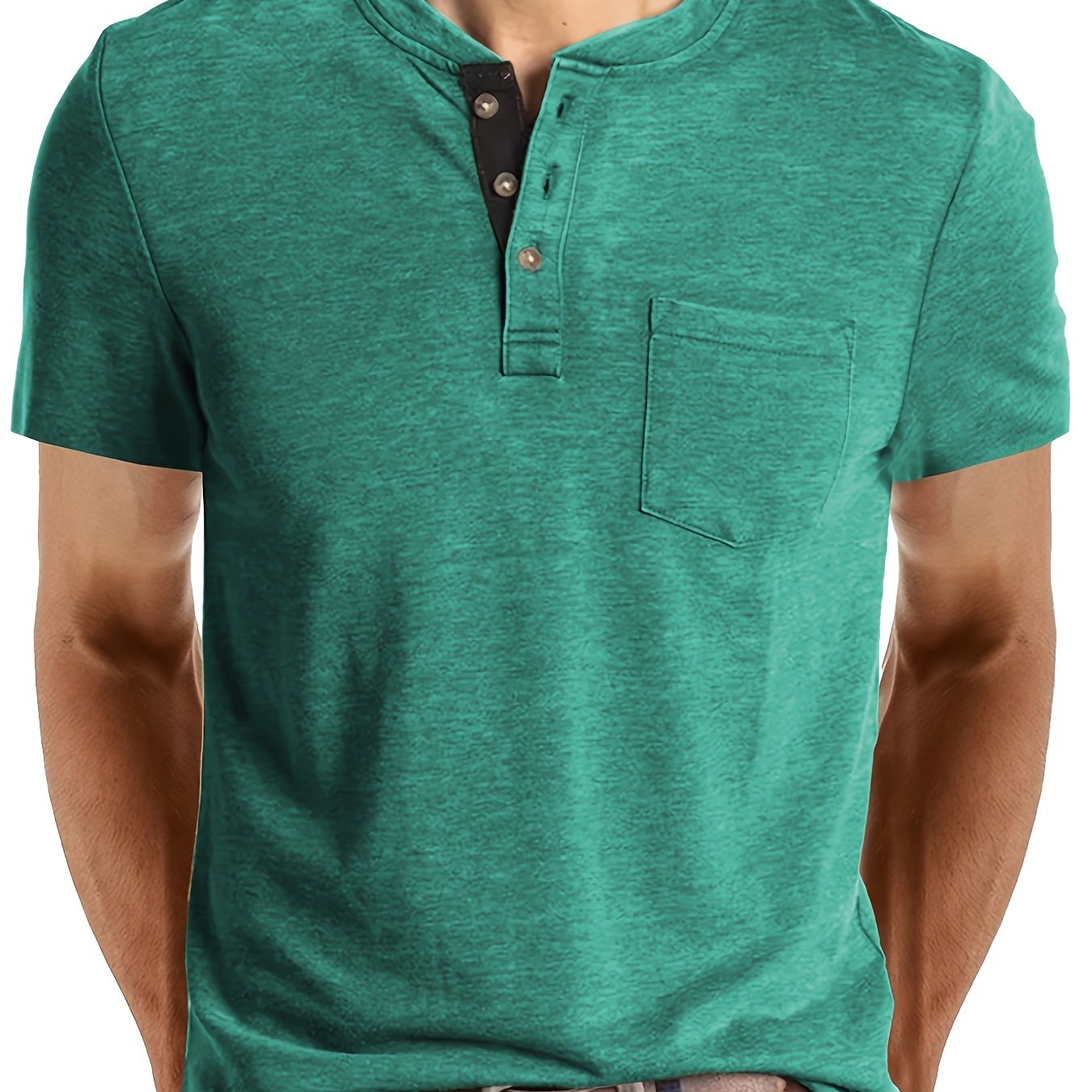 Camiseta de manga corta para hombre de talla grande en poliéster con bloques de color y cuello redondo