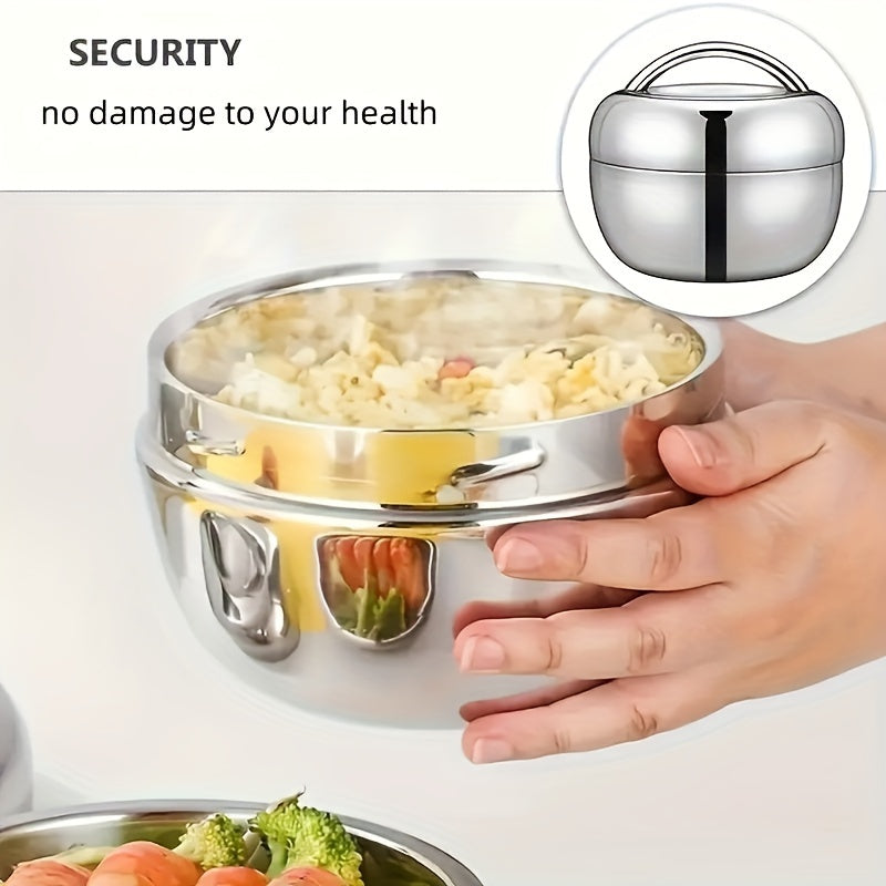Round Stainless Steel Insulated Lunch Box Double Layer Leakproof Bento Box for Office and Students