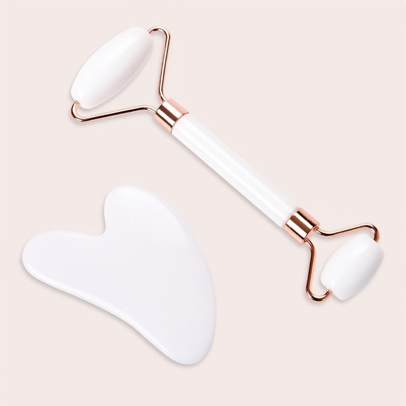 2 dona yuz massaji ruloni va Gua Sha scraper to'plami, terini parvarish qilish va dam olish uchun, elektrsiz, portativ yuz va tana massaj qilgichlari