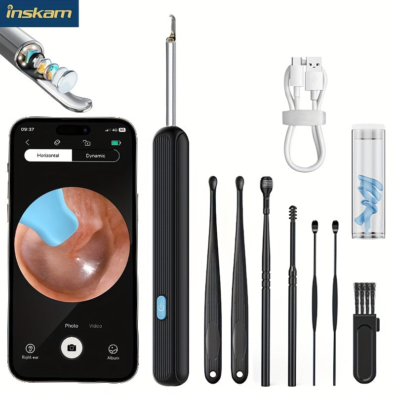 7pcs Earwax Removal Kit with Camera Light and 6 Ear Spoons Rechargeable Household Tool