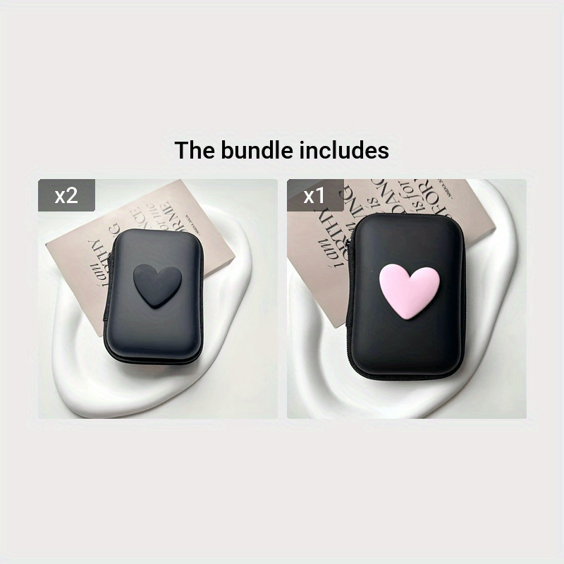 Estuche para auriculares y cargador de cuero PU en forma de corazón con cremallera y organizador de cables