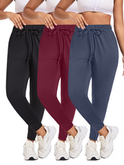 Женские джоггеры больших размеров, 3 шт., трикотажные, полиэстер с спандексом, повседневные, на шнурке