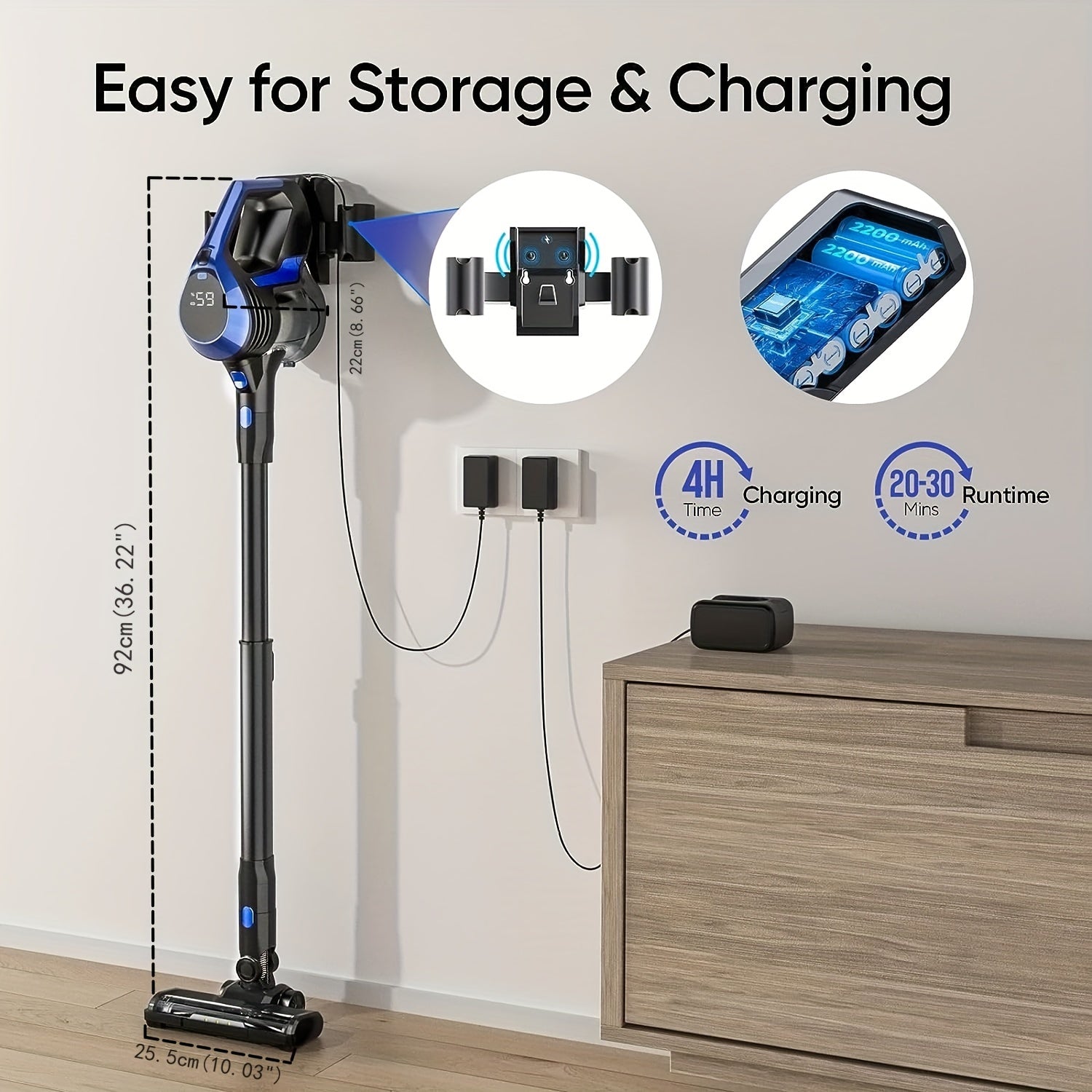 LED displeyli simsiz stick changyutgich 6-in-1 yengil, yuqori tortish kuchiga ega, hayvonlarning tuklari uchun moʻljallangan qattiq pol uchun