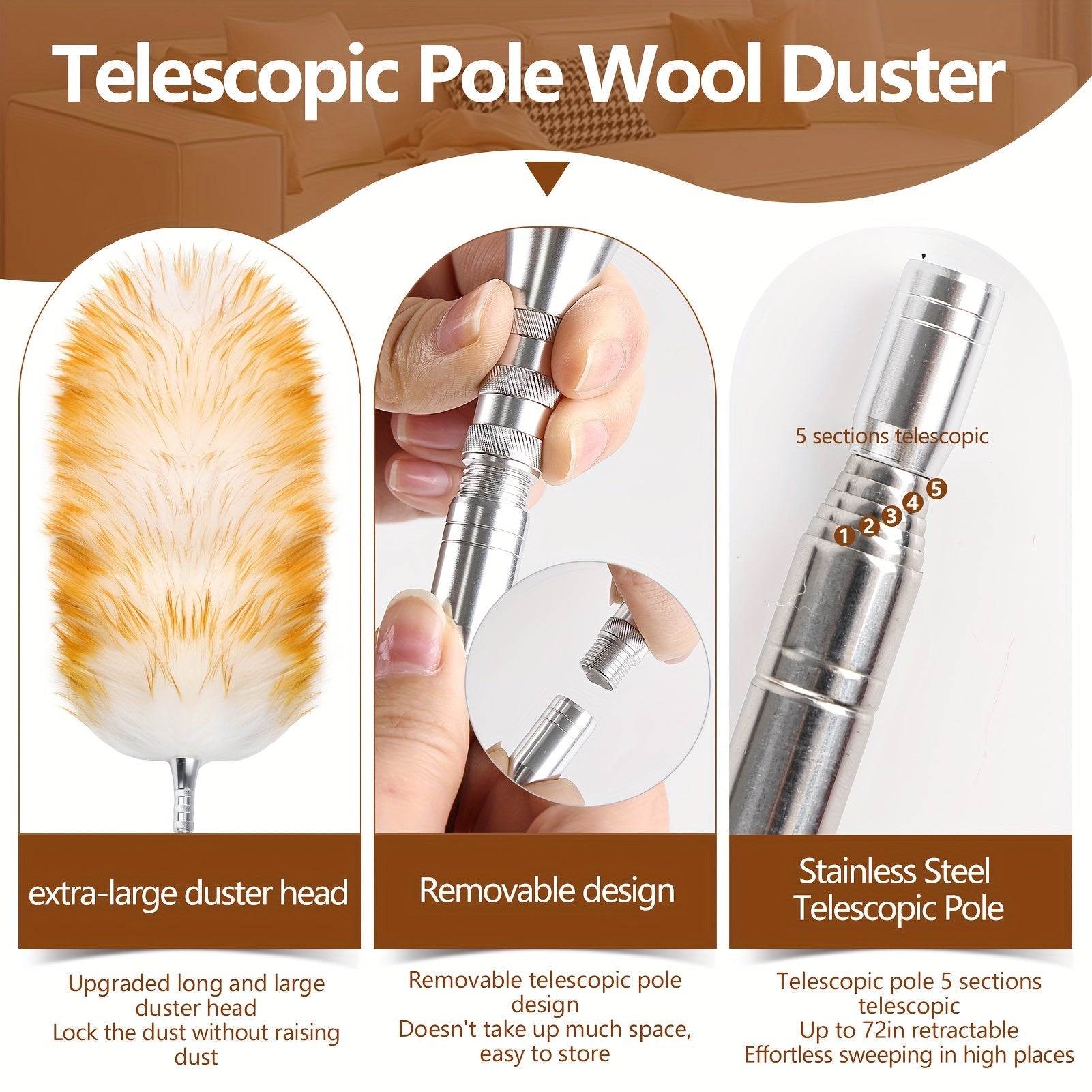 2-Pack Wool Duster Set with Extendable Handle for Ceiling Fans and Furniture