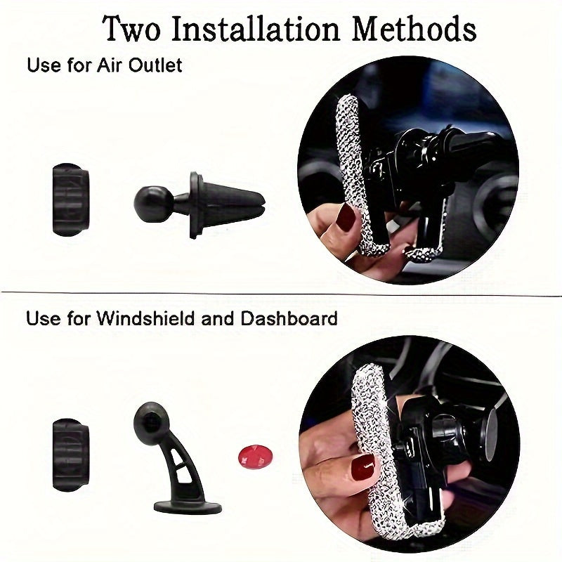Soporte universal para teléfono de coche de material PVC con doble rejilla de ventilación y diamantes incrustados