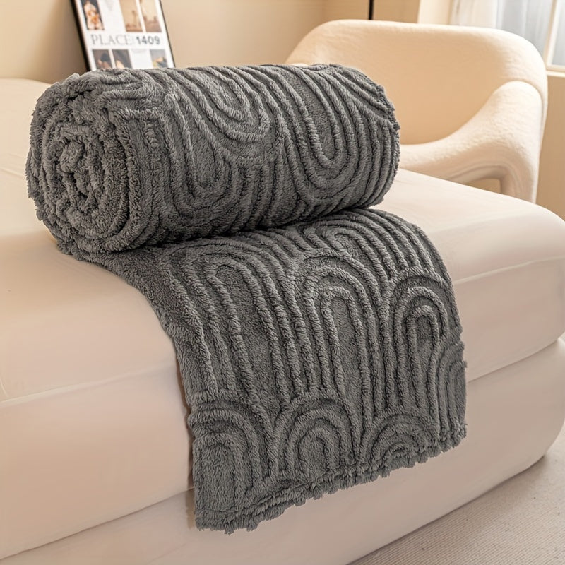 Striped Plush Bed Blanket with Vintage Roman Column Pattern Polyester All-Season Sofa Throw