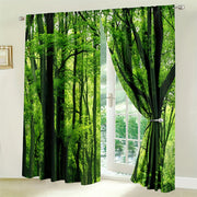Set of 2 Forest Green Tree Curtains Jungle Branches Nature Scenery Window Treatment
