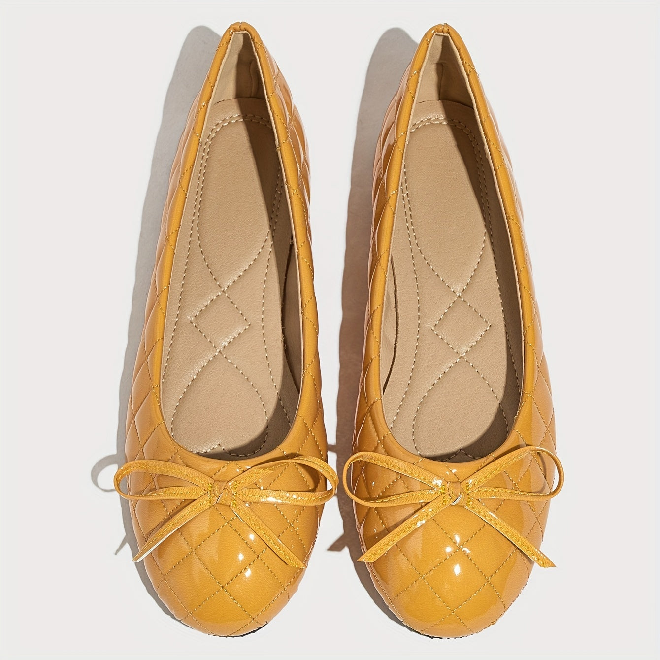 Women's Quilted Ballet Flats with Round Toe and Ankle Tie