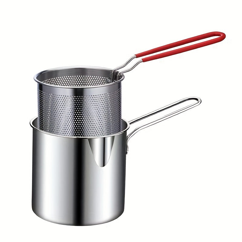 Stainless Steel Mini Deep Fryer with Non-stick Coating Oil-saving Filter Net