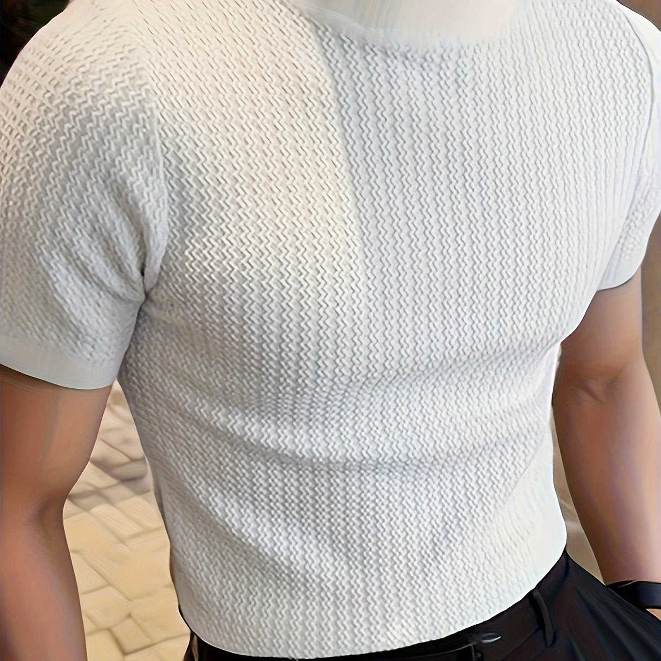 Men's High Neck Knit T-Shirt Short Sleeve Summer Casual Solid Polyester Skinny