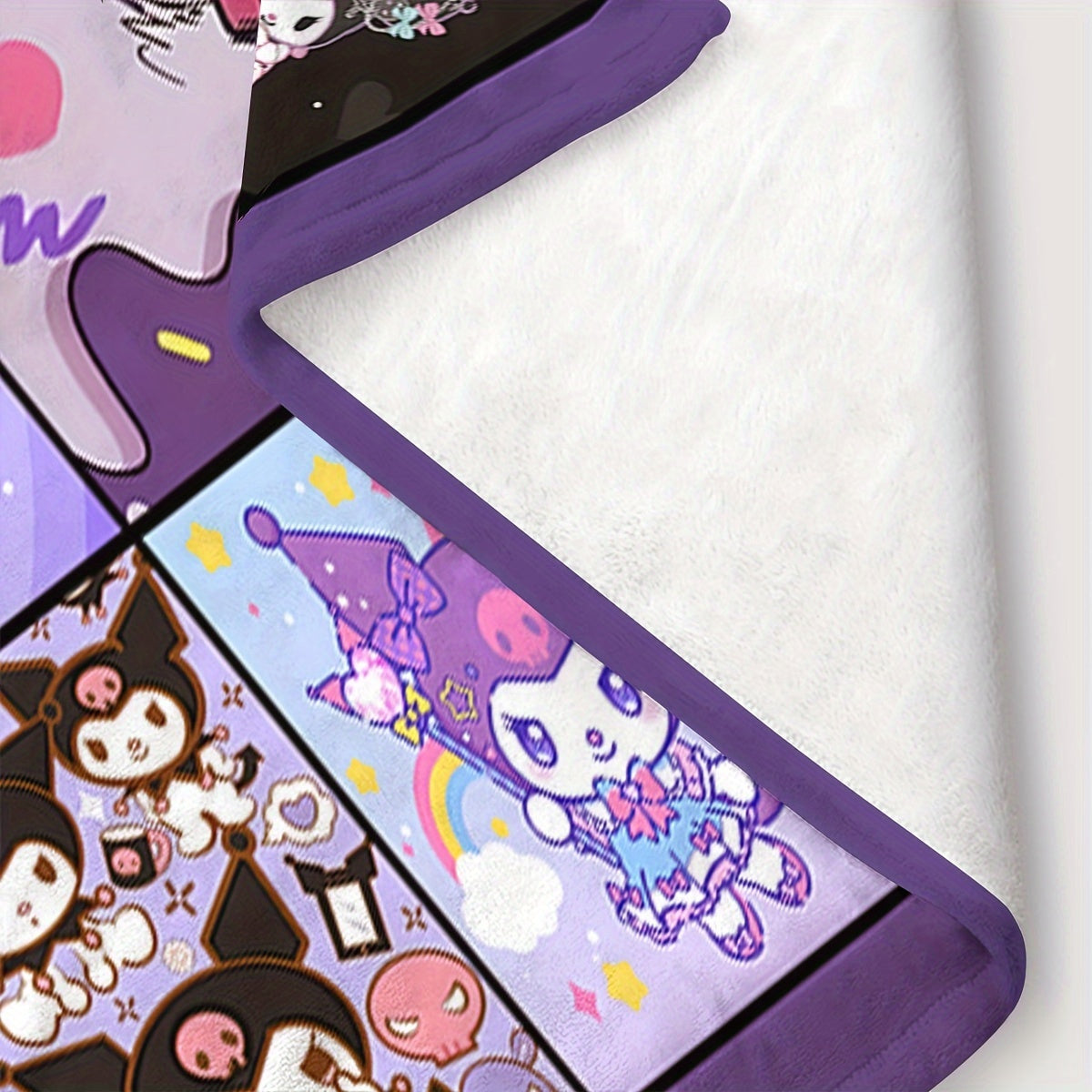 Kuromi Cartoon Flannel Throw Blanket for Kids and Adults Soft Cozy All-Season Bedding