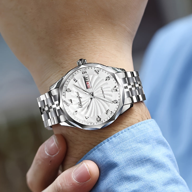 Men's Automatic Mechanical Watch Luminous Hands Gold Stainless Steel Waterproof Date Display