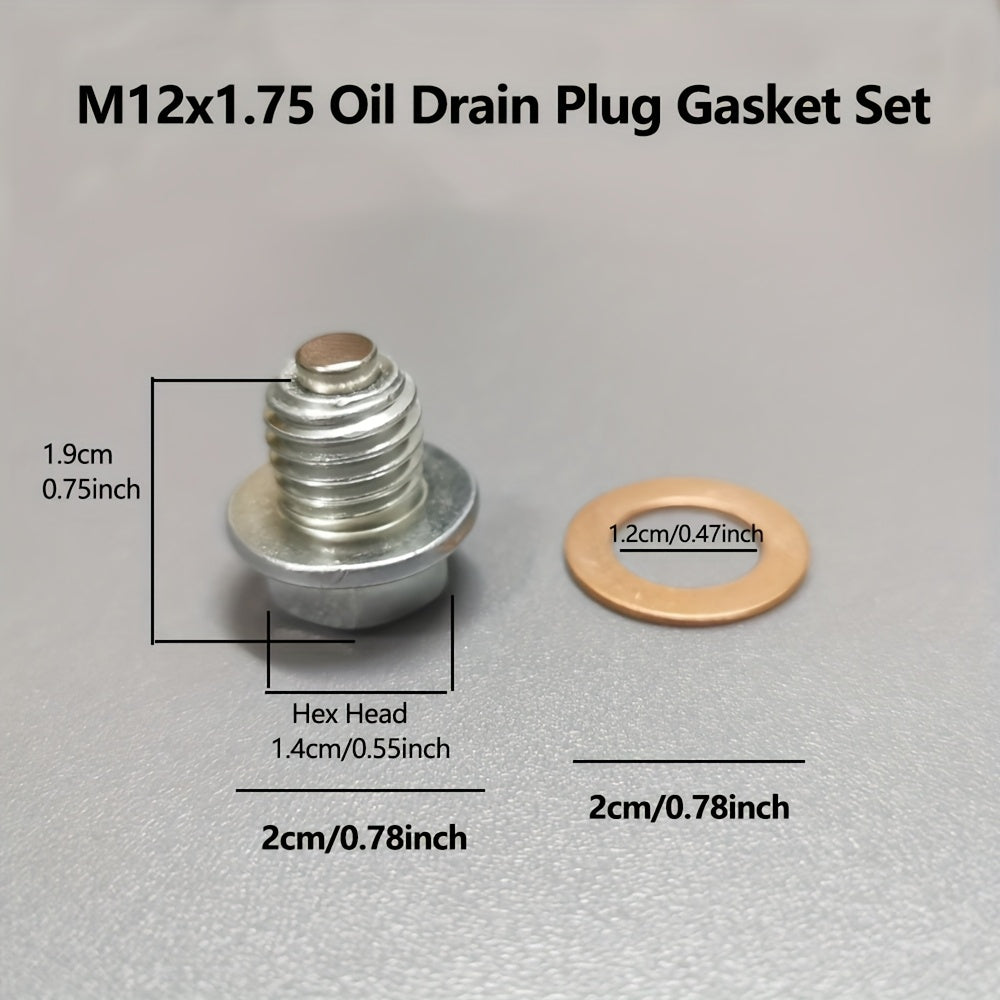Magnetic Oil Drain Plug M12x1.75 Hex Head for Cars 14mm Size Replacement