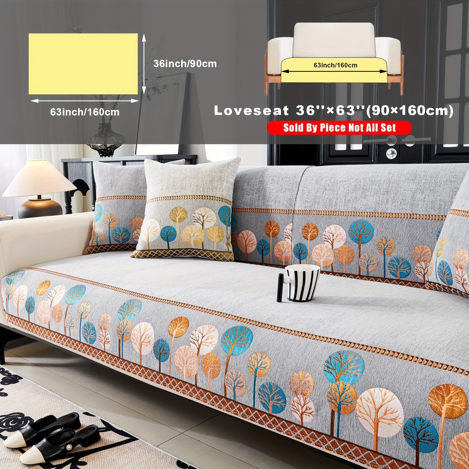 Chenille Sofa Cover with Tree Embroidery Pet-Friendly Slip-Resistant Easy to Clean Fits Various Sofa Sizes for Living Room and Home Decor