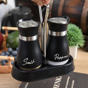 Set of 2 Glass Salt and Pepper Shakers with Holder, 4 oz Refillable Stainless Steel Lids