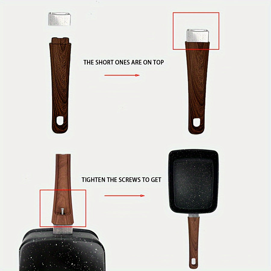 Cast Iron Frying Pan with Non-Stick Coating and Imitation Wood Handle Includes Silicone Spatula for Home Kitchen