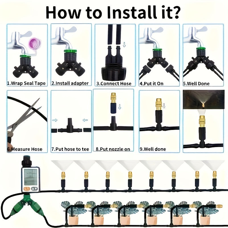 Уличная система охлаждения с туманом, диапазон 5-30 м, латунные распылители, сад, патио, теплица