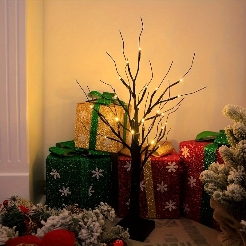 Wooden Birch Tree Table Lamp with Adjustable LED Battery Operated for Bedroom Decor